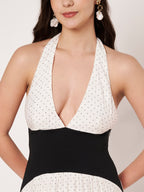 White Polka Dot Halter Neck Maxi Dress