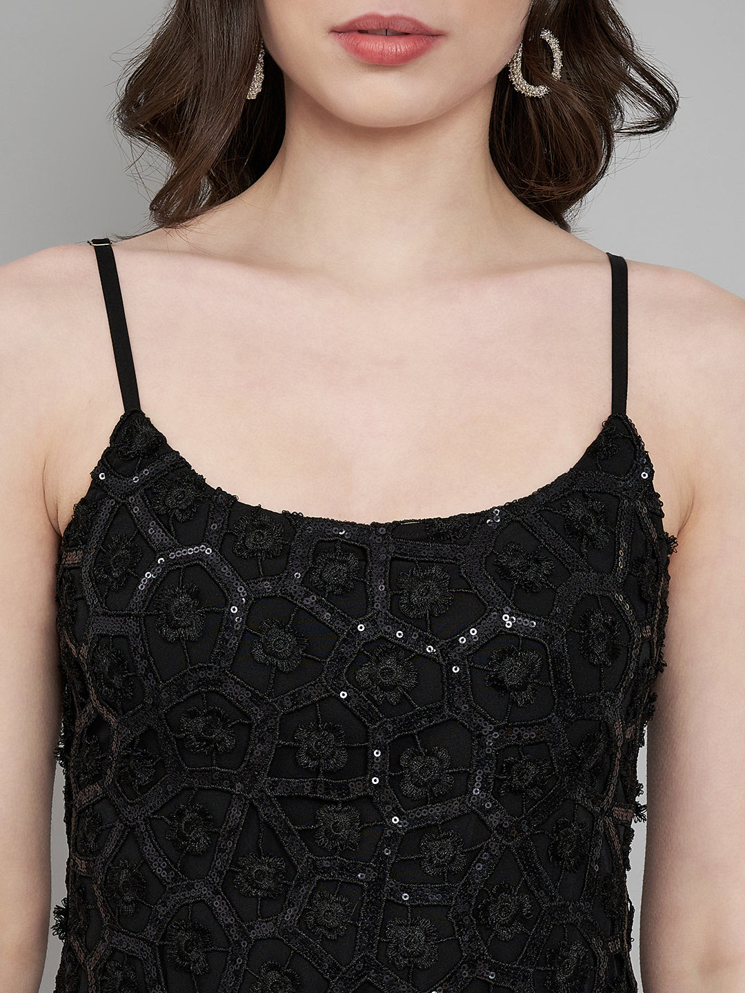 Black Sequin Embellished Bodycon Mini Dress