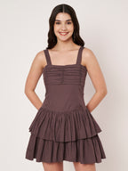 Brown Gingham Tiered Ruffle Mini Dress