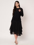 Black Ruched Look Midi Dress