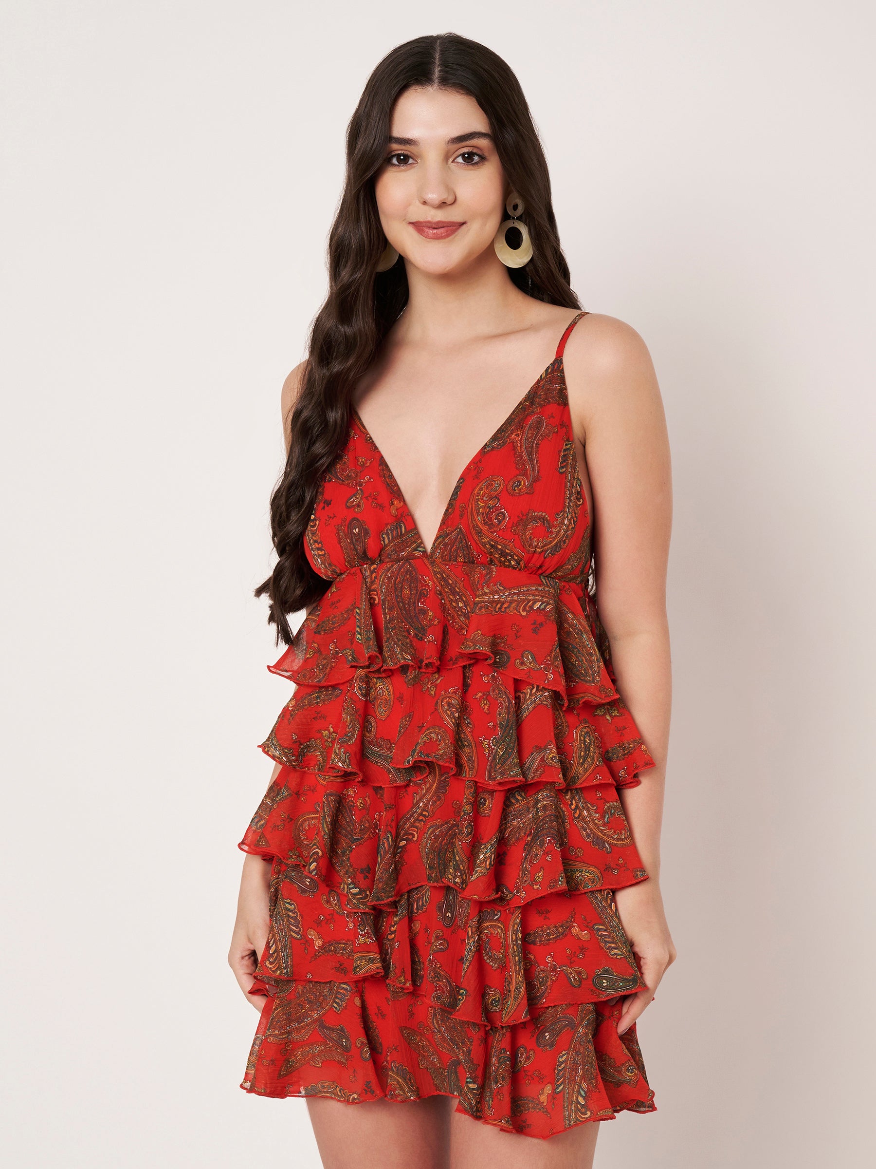 Red Ruffle Tiered Mini Dress