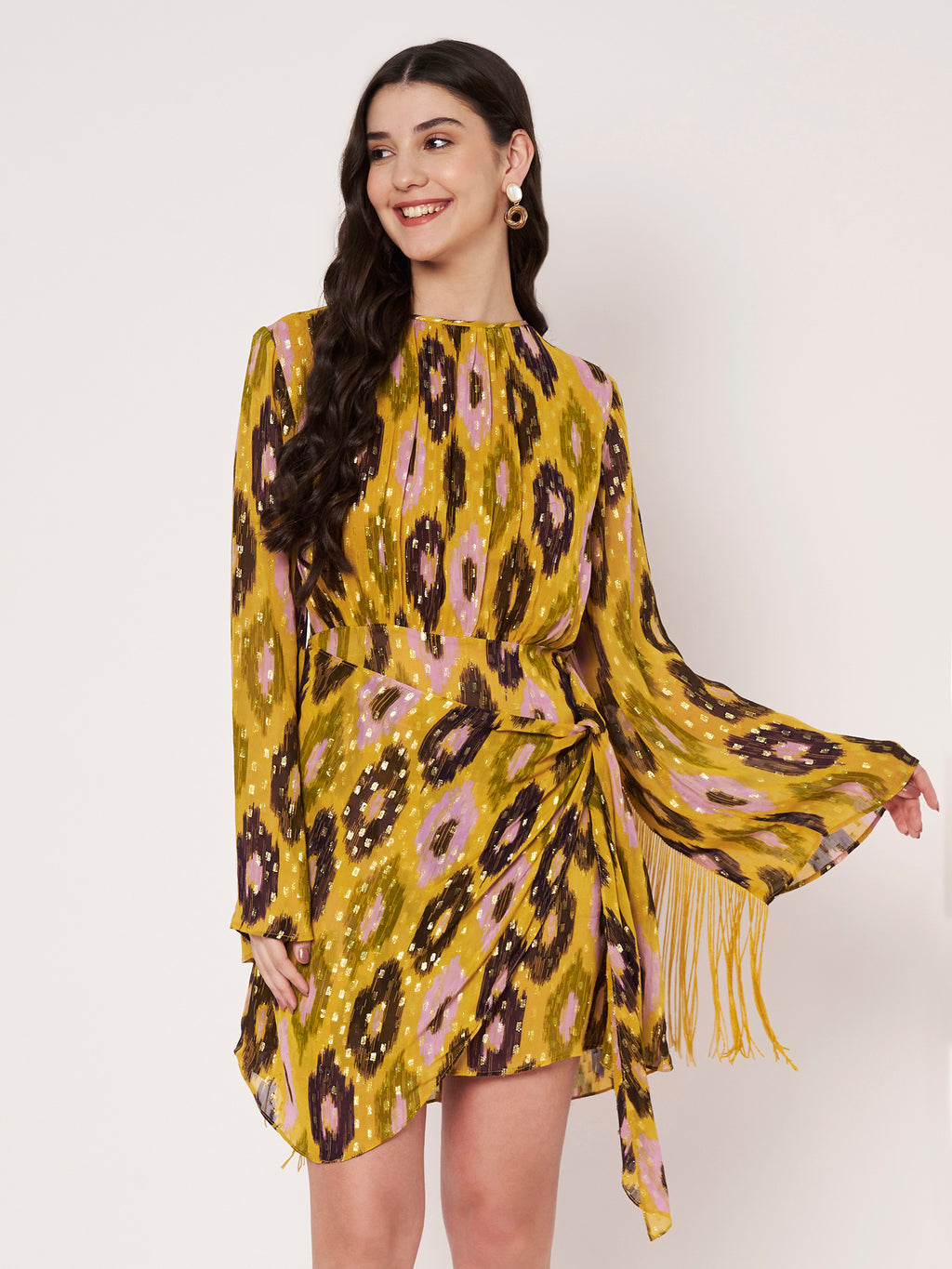 Mustard Yellow Lurex Mini Dress