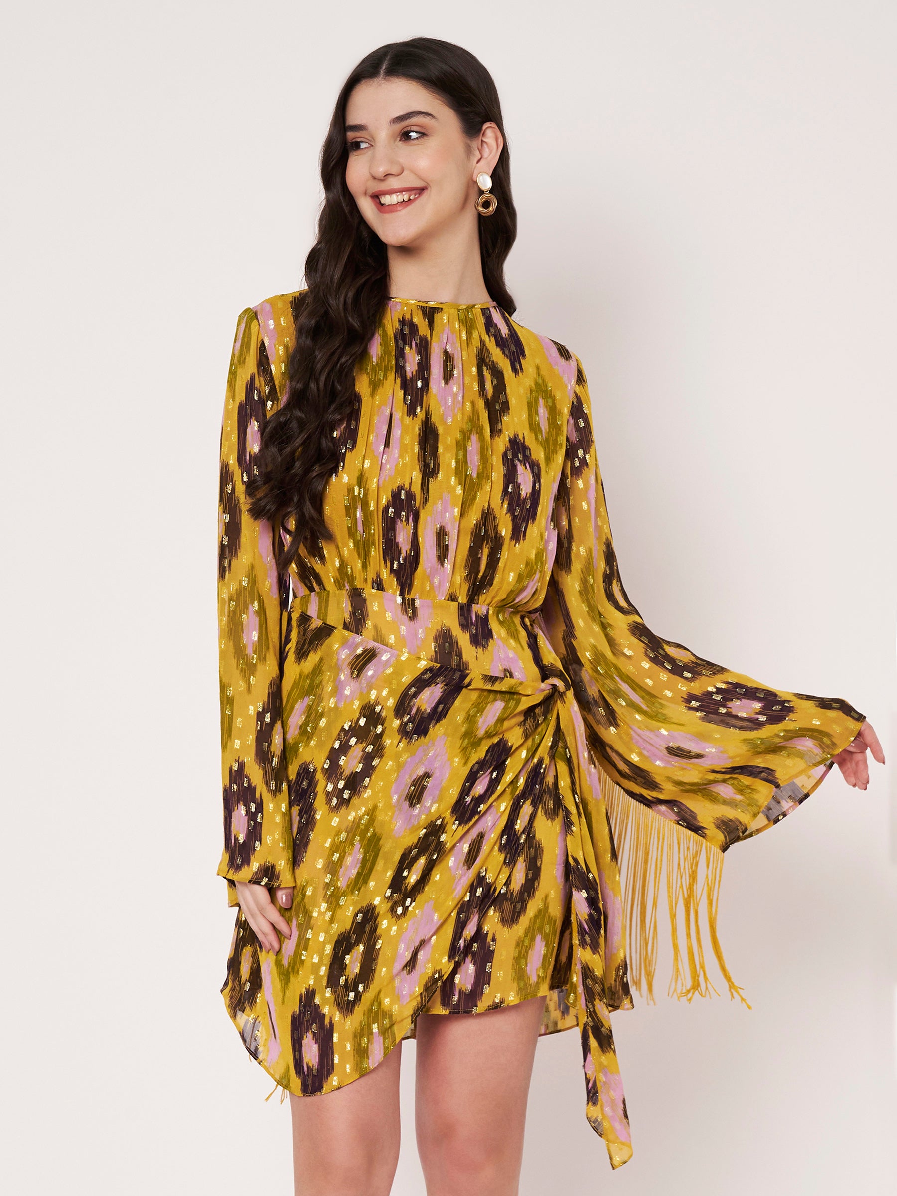 Mustard Yellow Lurex Mini Dress