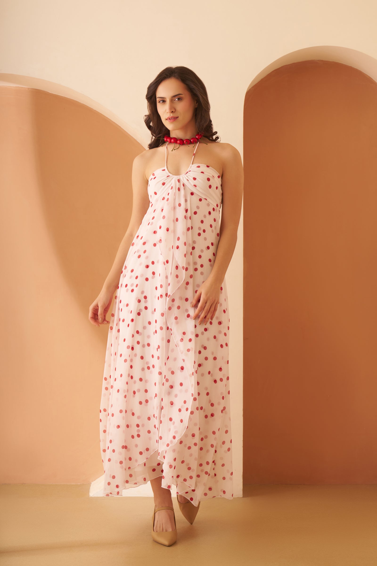 Amagyaa Polka Dot White Maxi Dress