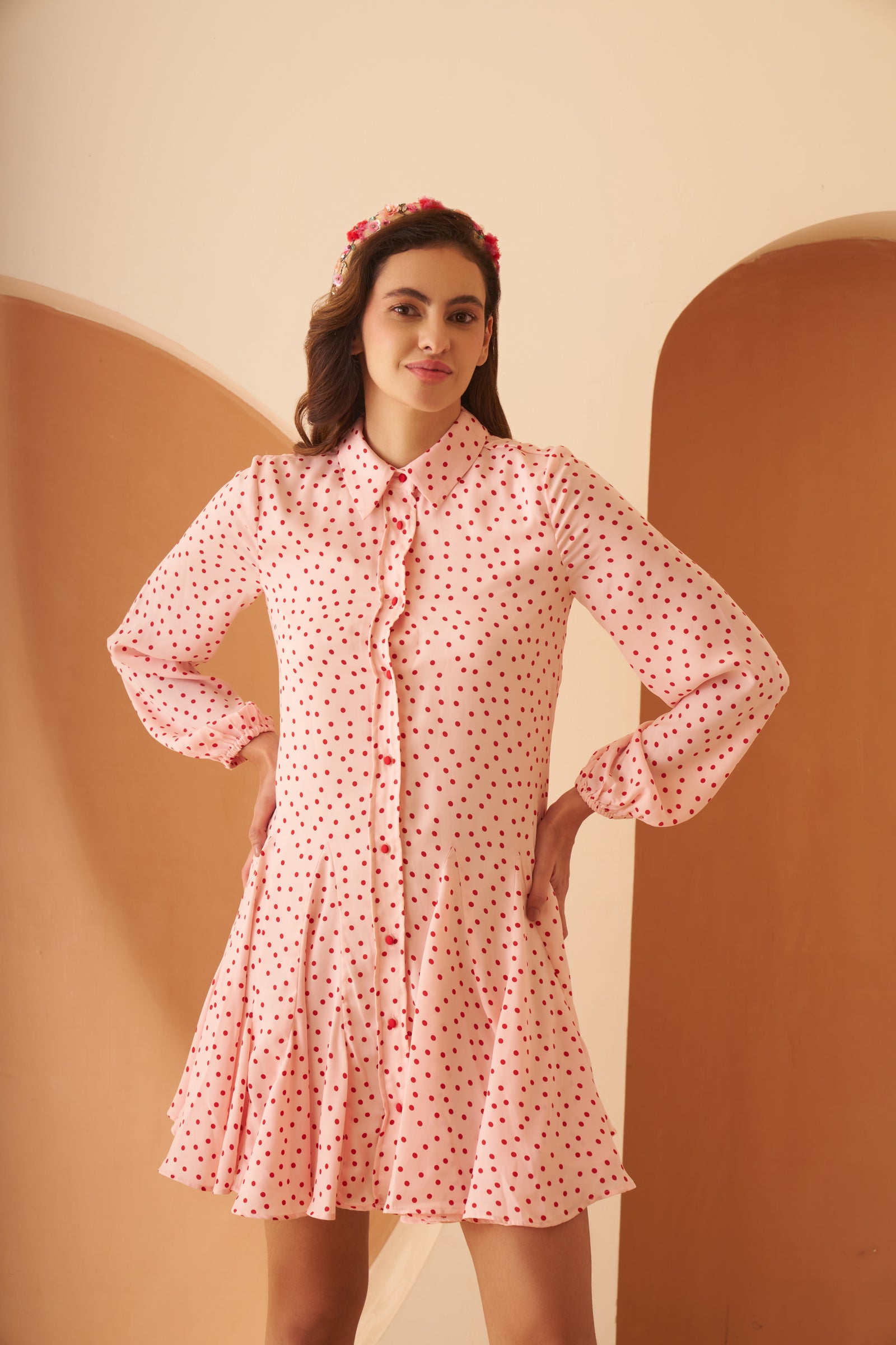Amagyaa Polka Dot Pink Mini Dress