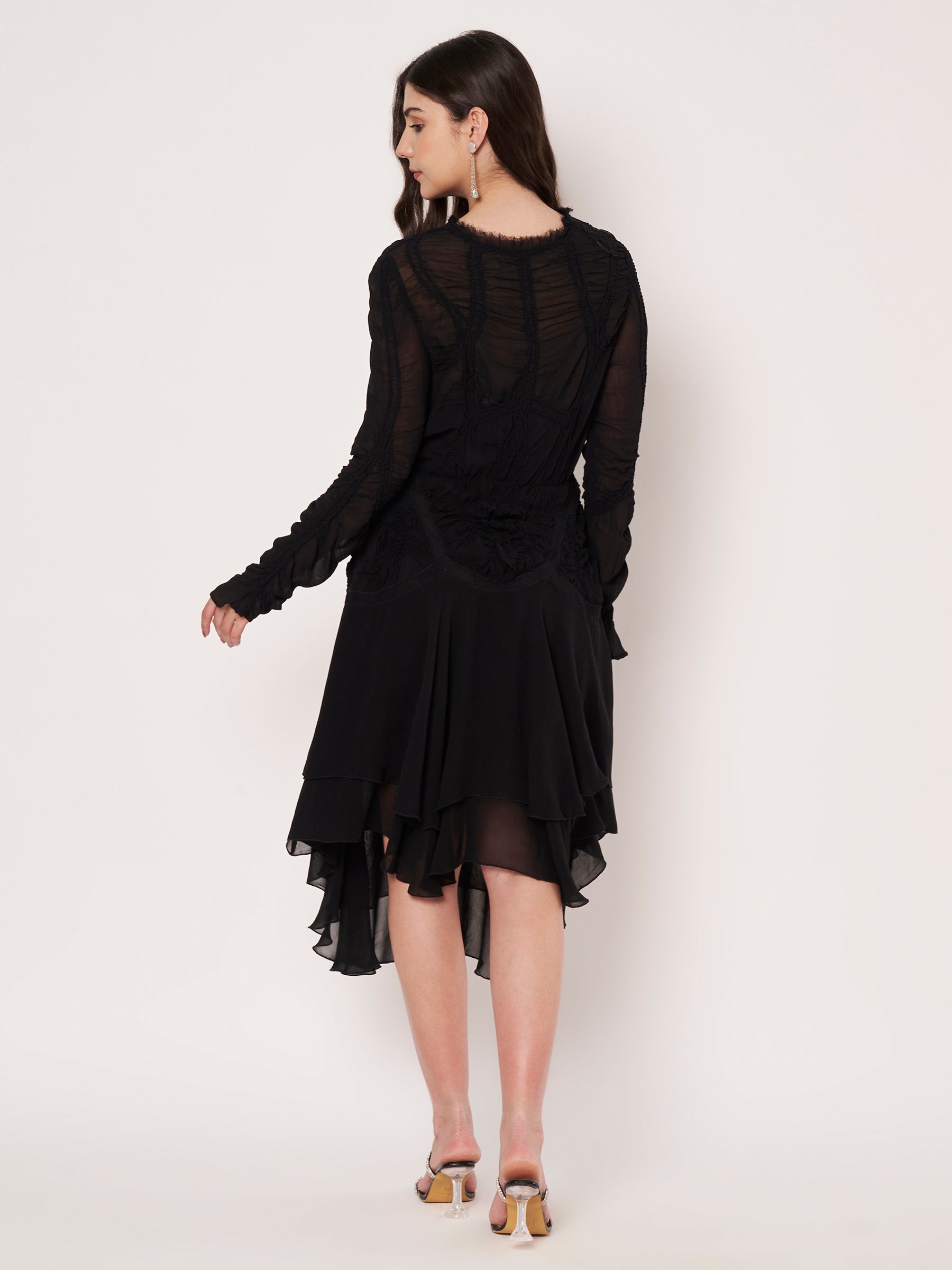 Black Ruched Look Midi Dress