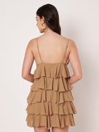 Beige Ruffle Tiered Mini Dress