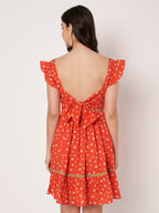 Orange Star Print Mini Dress