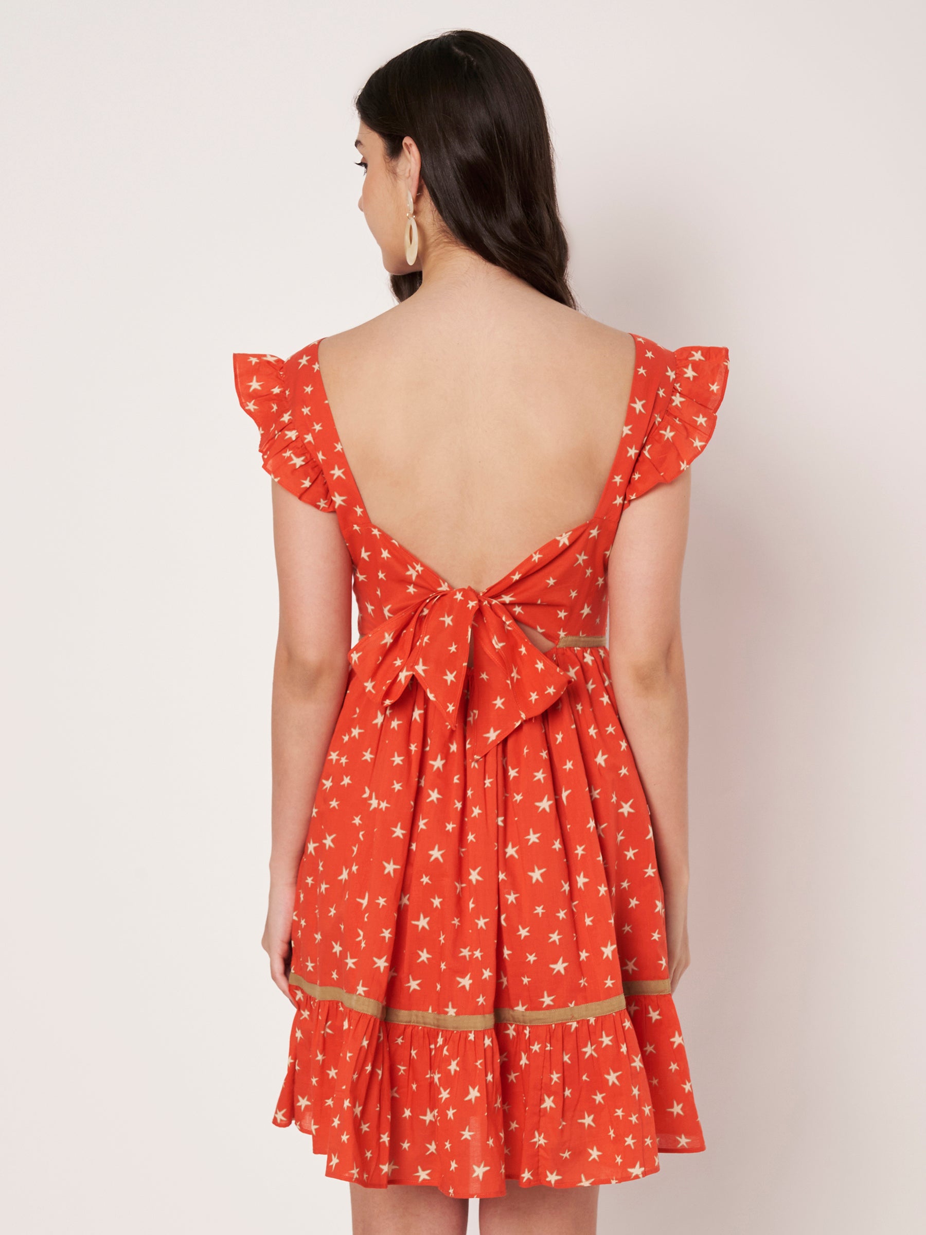 Orange Star Print Mini Dress