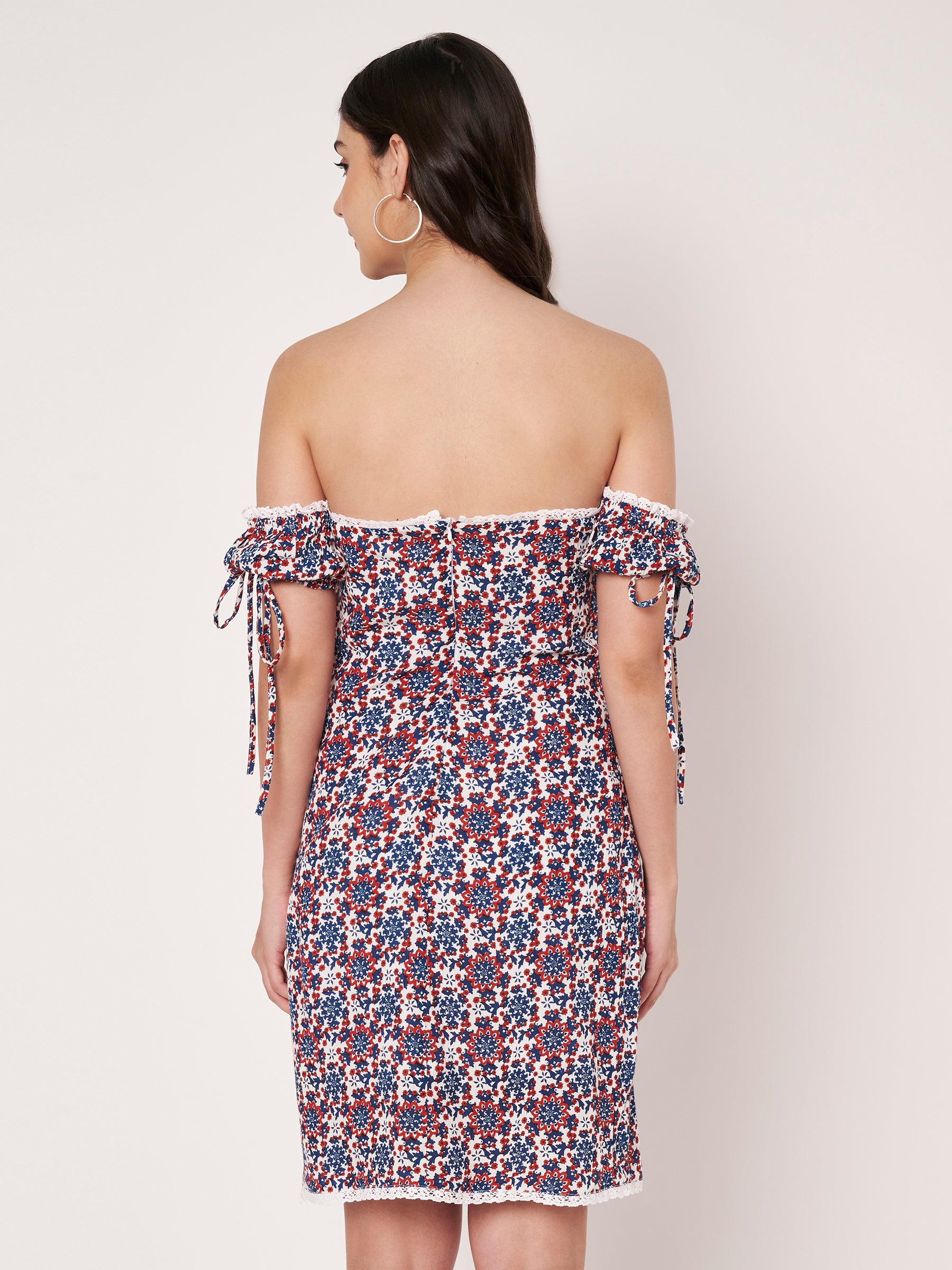 Floral Print Off-White Cotton Mini Dress