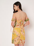 Peach Scarf Print Off Shoulder Mini Dress