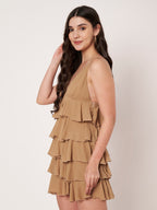 Beige Ruffle Tiered Mini Dress