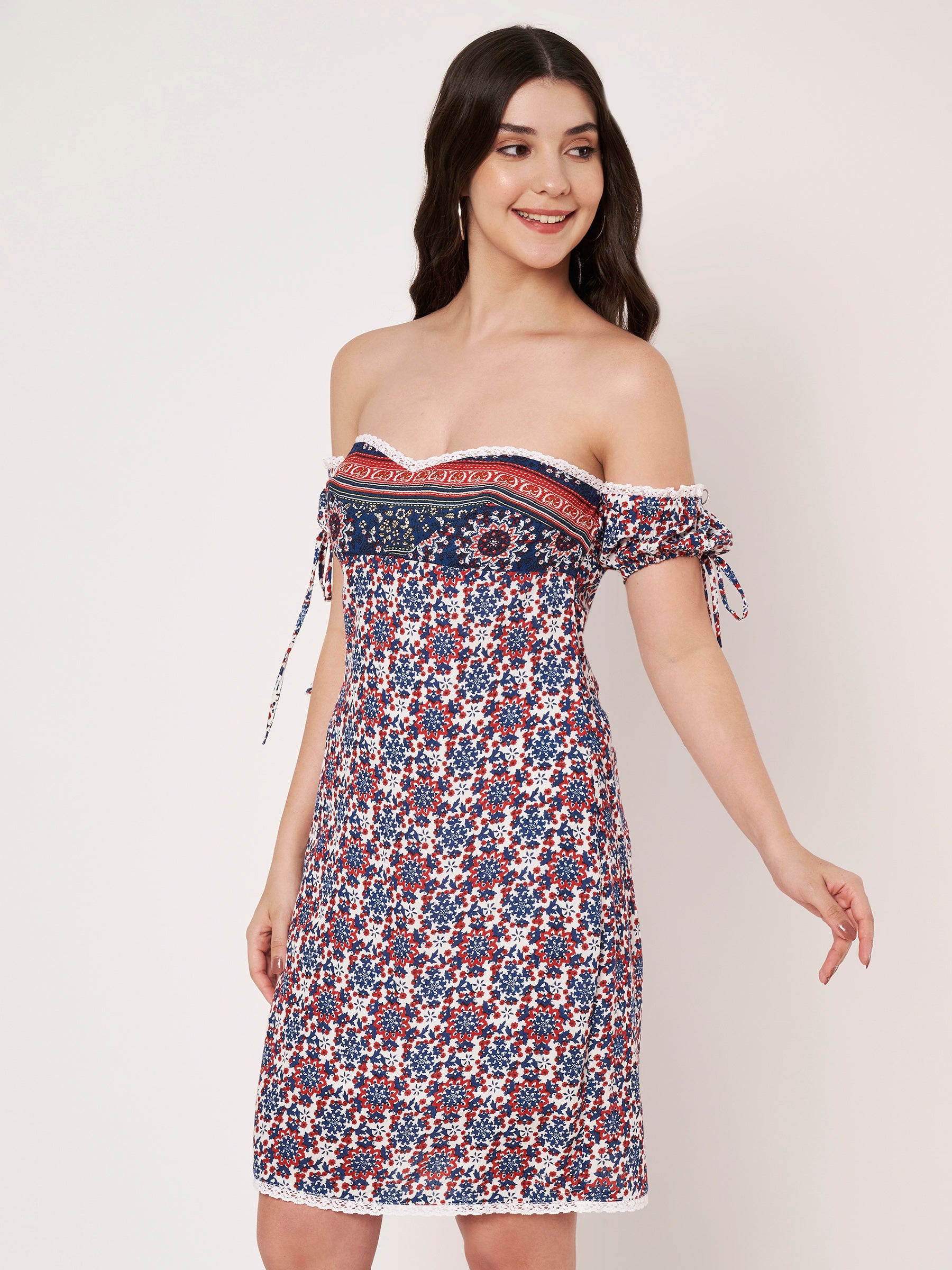 Floral Print Off-White Cotton Mini Dress