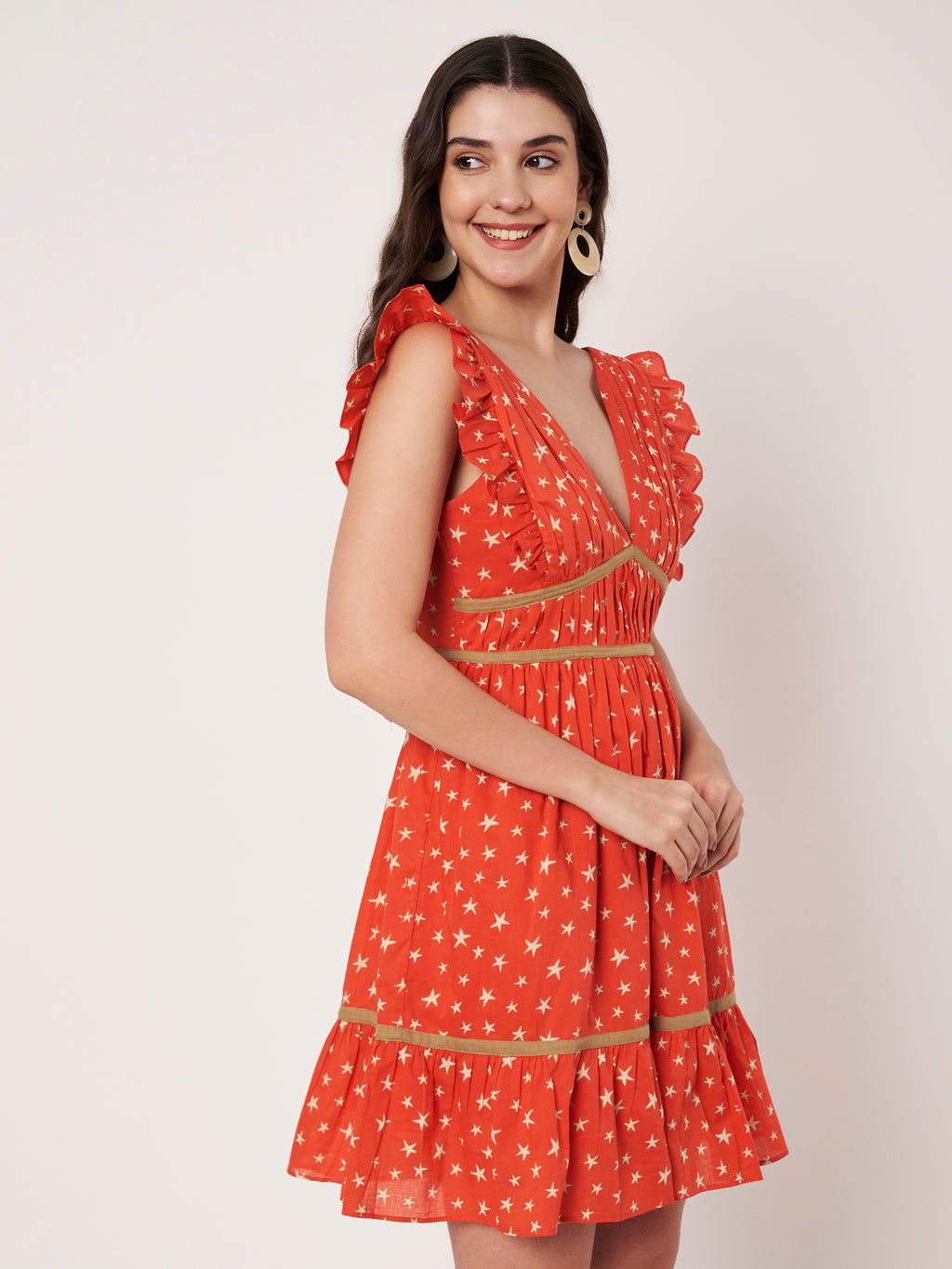 Orange Star Print Mini Dress