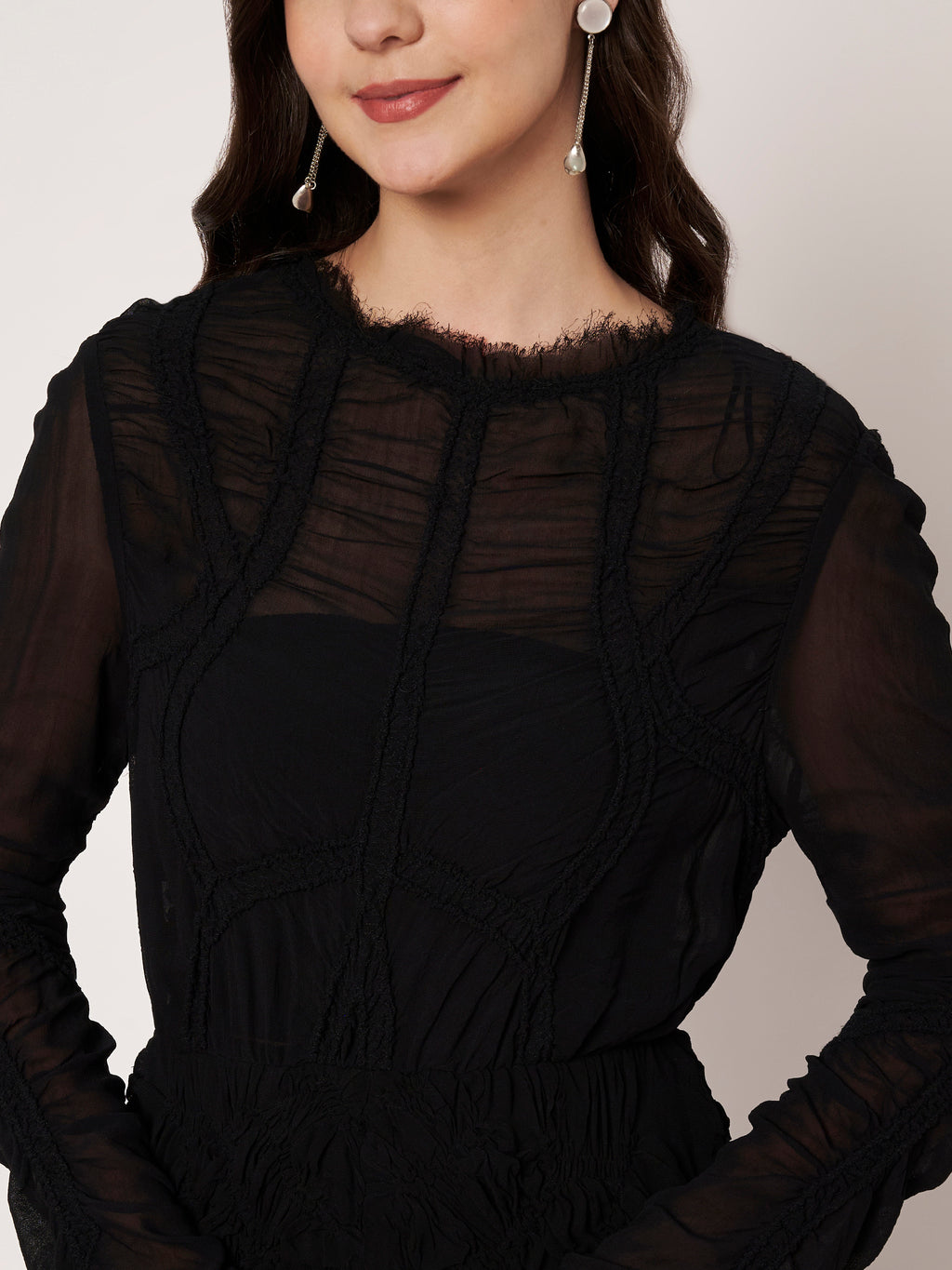 Black Ruched Look Midi Dress