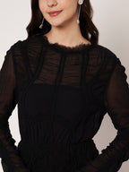 Black Ruched Look Midi Dress