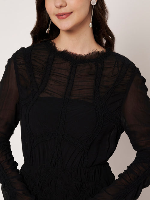 Black Ruched Look Midi Dress