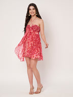 Pink Printed Chiffon Halter Mini Dress