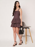 Brown Gingham Tiered Ruffle Mini Dress