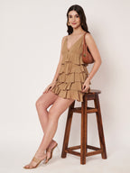 Beige Ruffle Tiered Mini Dress