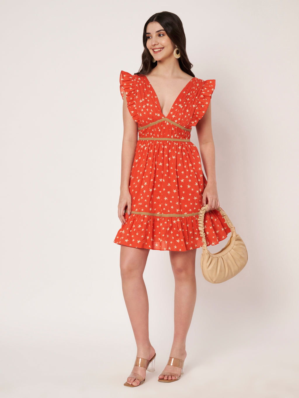 Orange Star Print Mini Dress