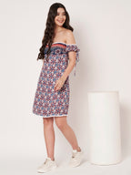 Floral Print Off-White Cotton Mini Dress