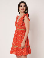 Orange Star Print Mini Dress