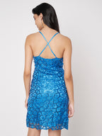 Blue Chemical Lace Slim-Fit Sleeveless Mini Dress