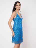 Blue Chemical Lace Slim-Fit Sleeveless Mini Dress