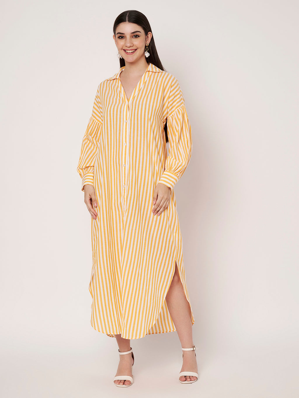 Yellow Striped Shirt Dress