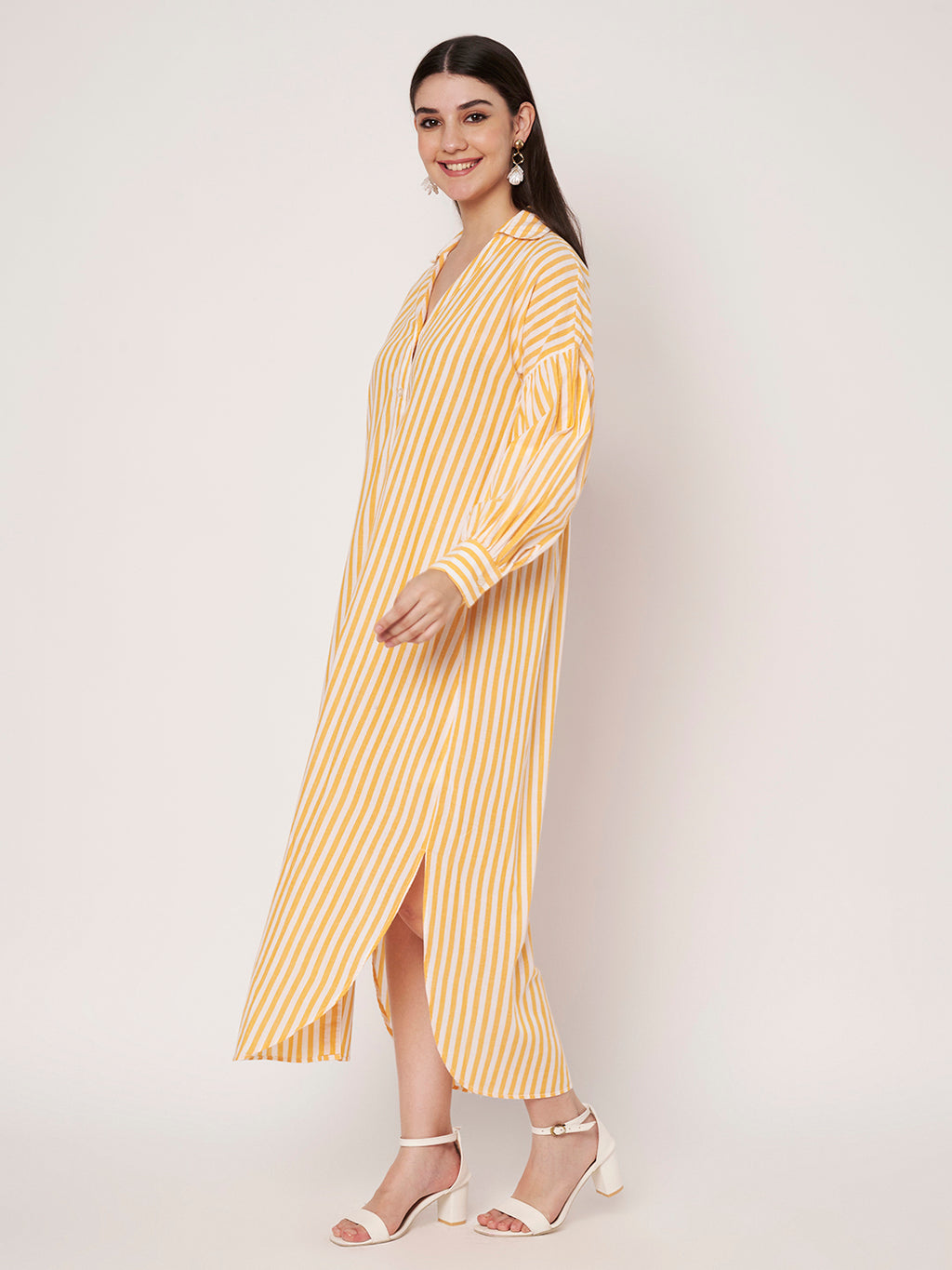Yellow Striped Shirt Dress