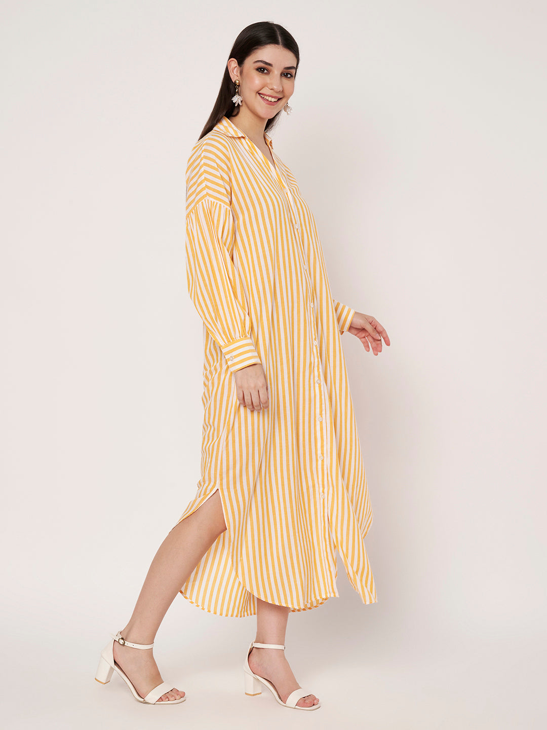 Yellow Striped Shirt Dress