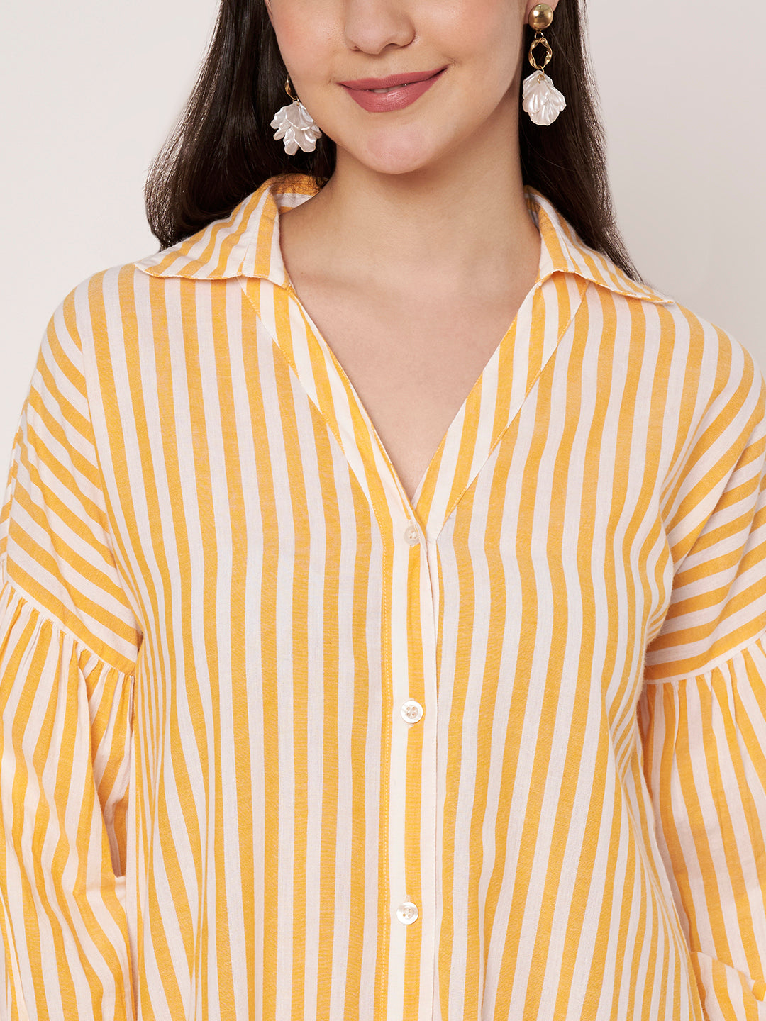 Yellow Striped Shirt Dress