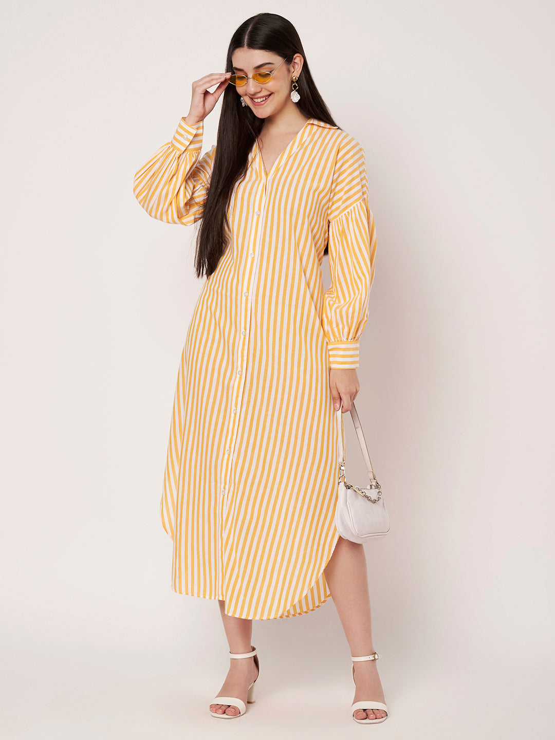 Yellow Striped Shirt Dress
