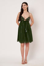 Lurex Green Shoulder Straps Sleeveless Mini Dress