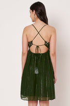 Lurex Green Shoulder Straps Sleeveless Mini Dress