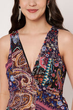 Women Navy Blue Lurex Printed Maxi Dress