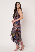 Women Navy Blue Lurex Printed Maxi Dress