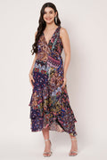 Women Navy Blue Lurex Printed Maxi Dress