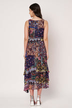 Women Navy Blue Lurex Printed Maxi Dress