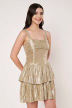 Starlight Champange Gold Layered Flared Dress