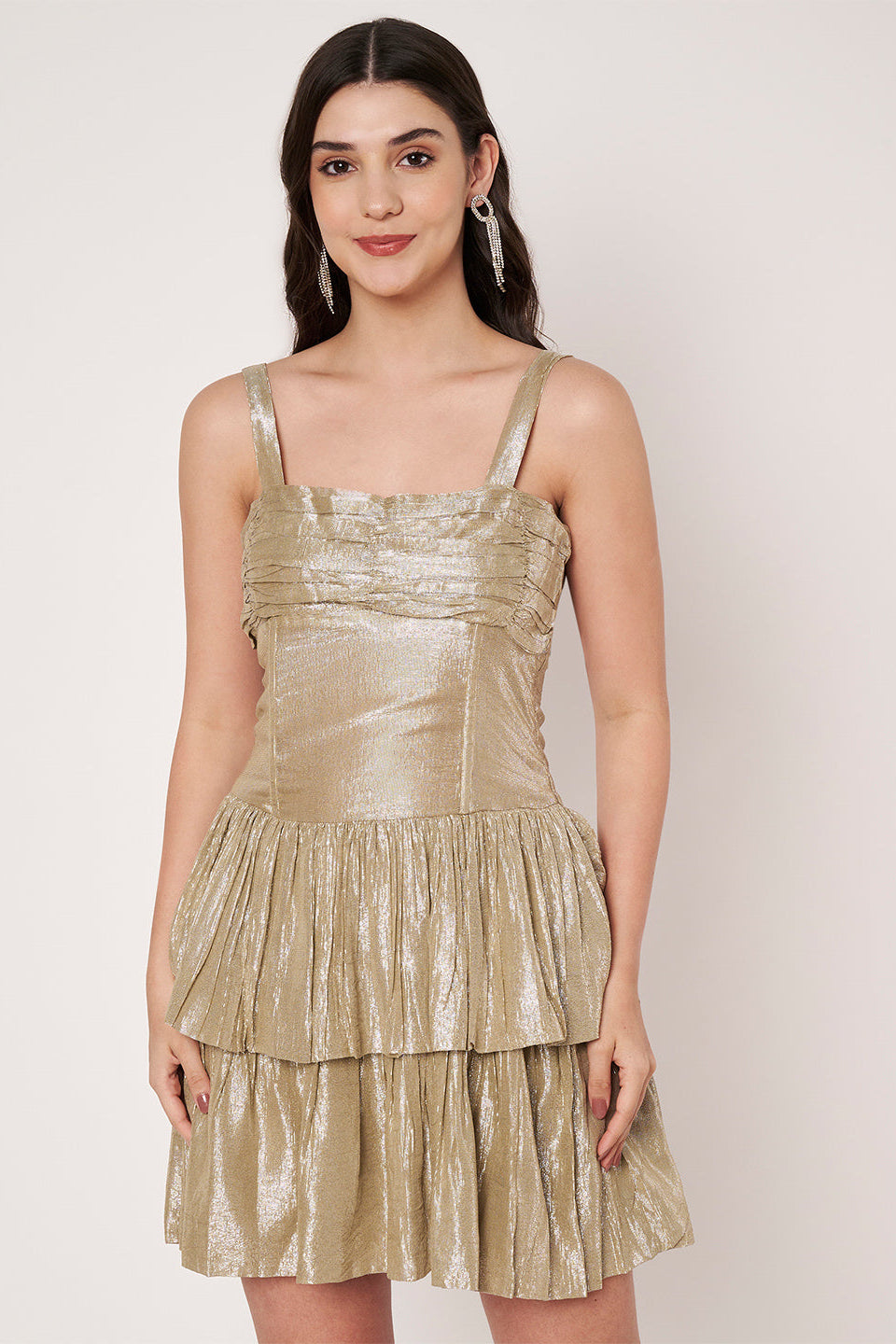 Starlight Champange Gold Layered Flared Dress