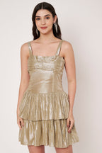 Starlight Champange Gold Layered Flared Dress