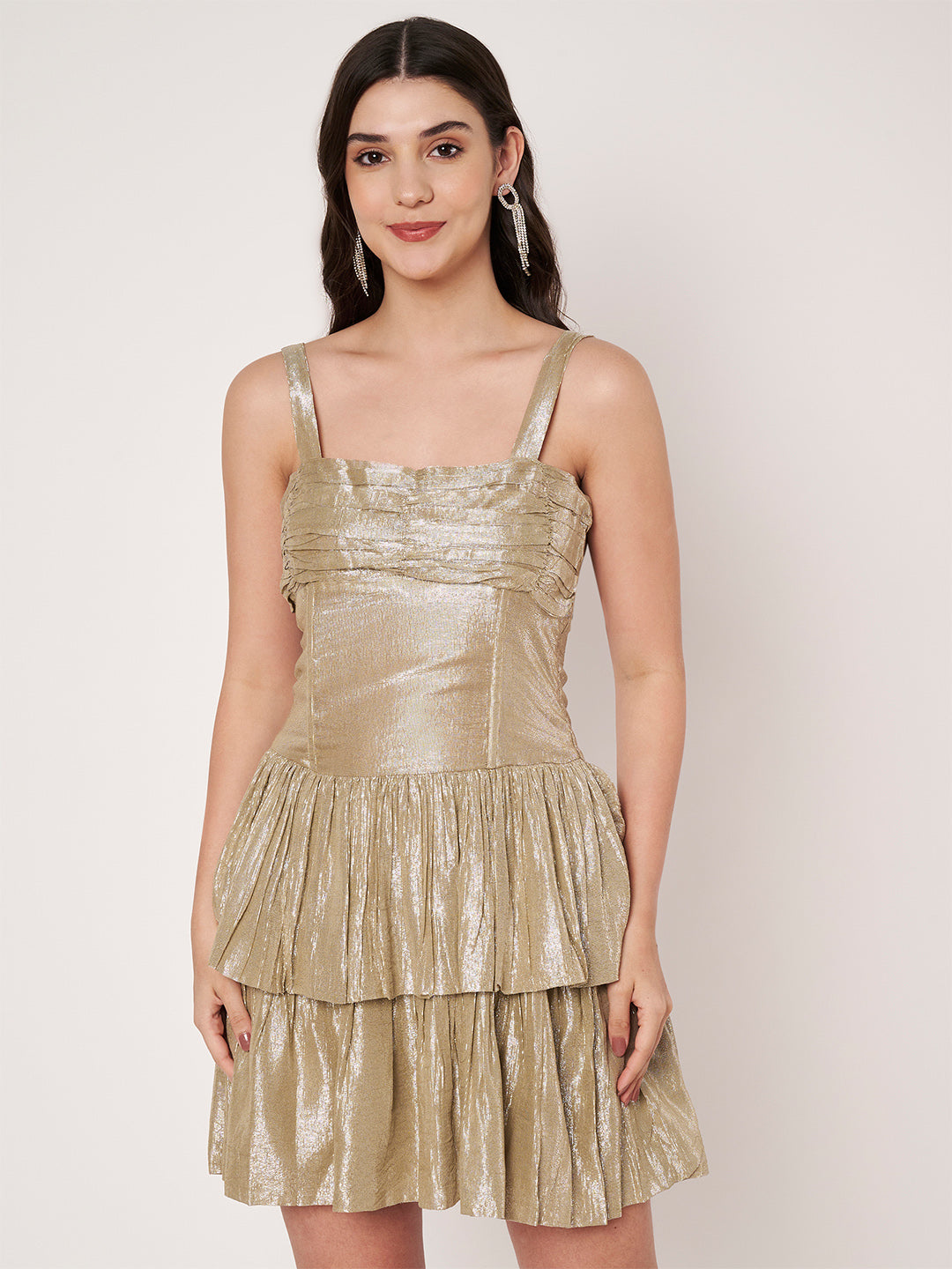 Starlight Champange Gold Layered Flared Dress