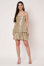 Starlight Champange Gold Layered Flared Dress