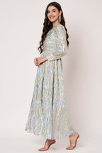 Lurex Blue One Shoulder Full Sleeves Maxi Dress