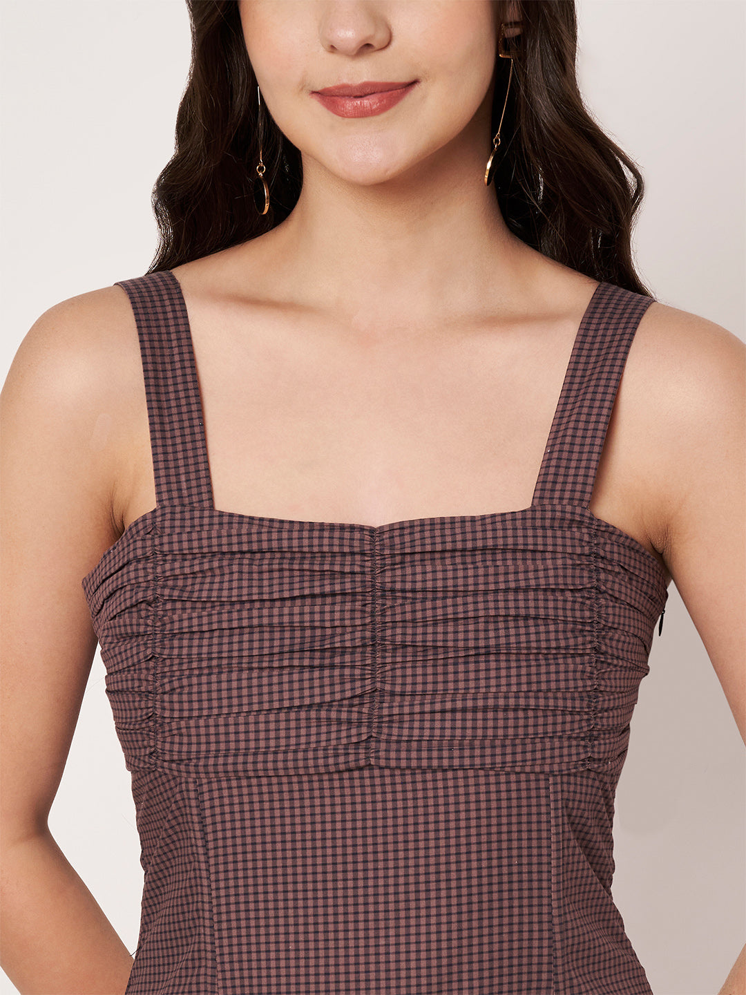 Amagyaa brown check mini dress