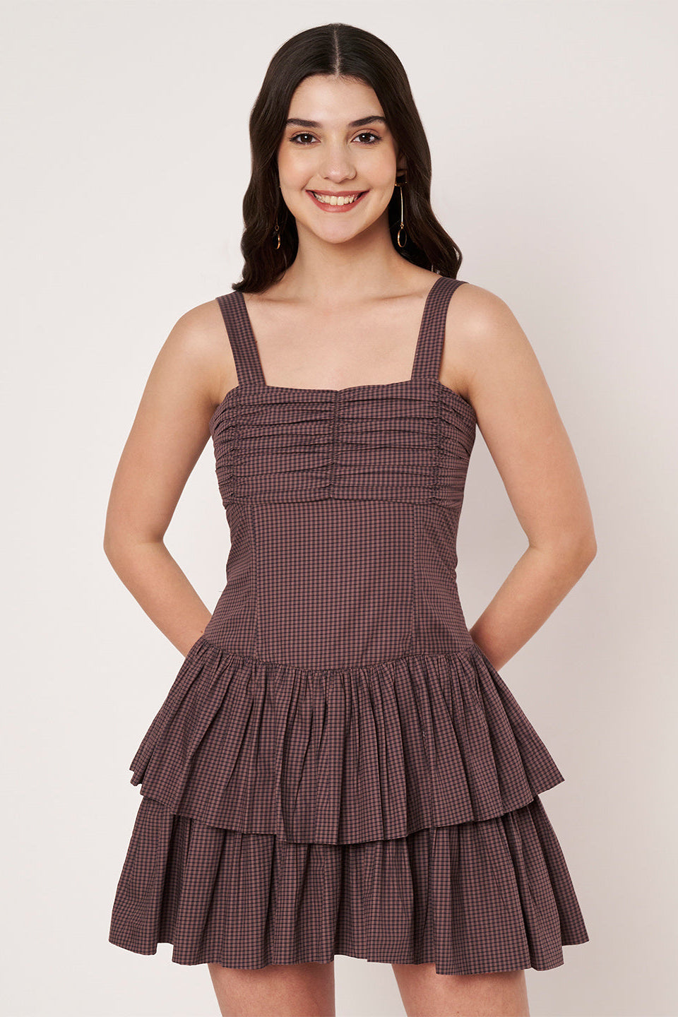 Amagyaa brown check mini dress