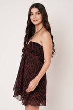 Amagyaa wine red geometric print chiffon mini dress