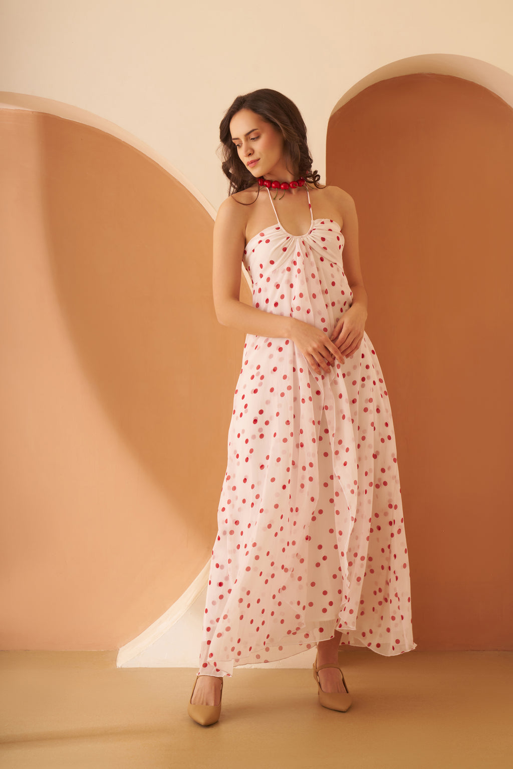 Amagyaa Polka Dot White Maxi Dress
